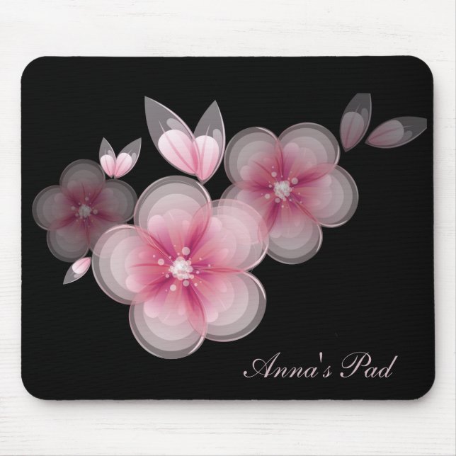Tapis De Souris Fleurs de cerisiers roses sur le noir (Devant)
