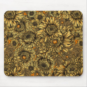 Tapis De Souris Fleurs de chrysanthèmes jaunes et coléoptères oran