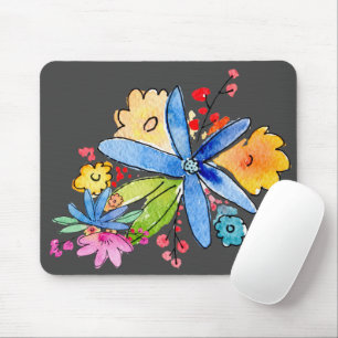 Tapis De Souris Fleurs de gribouillis sur la souris grise