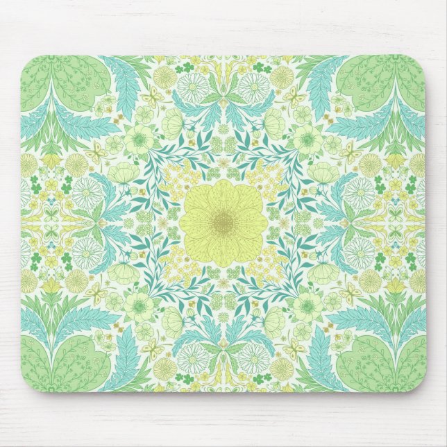 Tapis De Souris Fleurs de jardin rétro en vert et jaune (Devant)