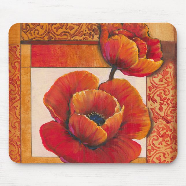 Tapis De Souris Fleurs de pavot sur Tan et Arrière - plan orange (Devant)