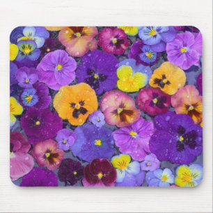 Tapis De Souris Fleurs de pensée flottant dans un bain d'oiseaux a