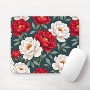 Tapis De Souris Fleurs de pivoine rouges et blanches
