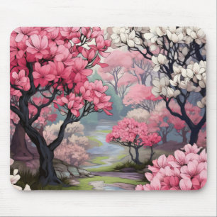 Tapis De Souris Fleurs de printemps rose blanc