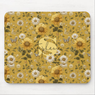 Tapis De Souris Fleurs de soleil et papillons sur Arrière - plan j