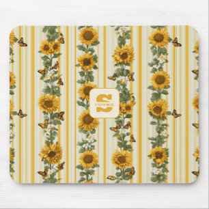Tapis De Souris Fleurs de soleil et papillons sur bandes jaunes