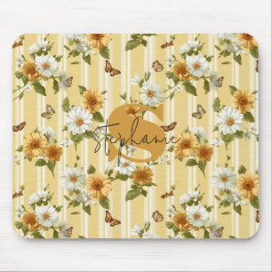 Tapis De Souris Fleurs de soleil et papillons sur bandes jaunes (3