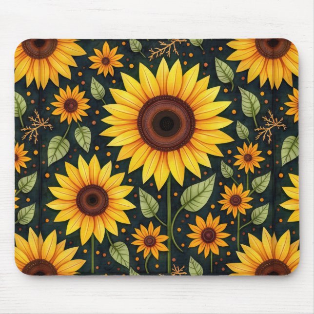 Tapis De Souris Fleurs de soleil jaunes sur le noir (Devant)