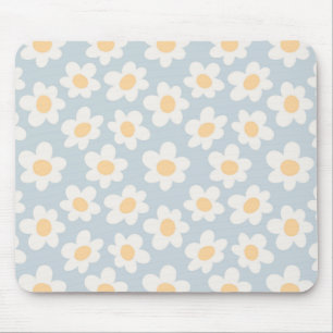 Tapis De Souris Fleurs de style rétro sur arrière - plan bleu