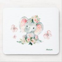 Fleurs d'éléphants mignons et papillons