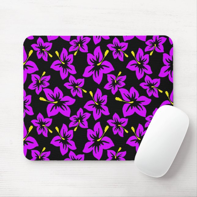 Tapis De Souris Fleurs d'hibiscus hawaïens violets tropicaux (Avec souris)