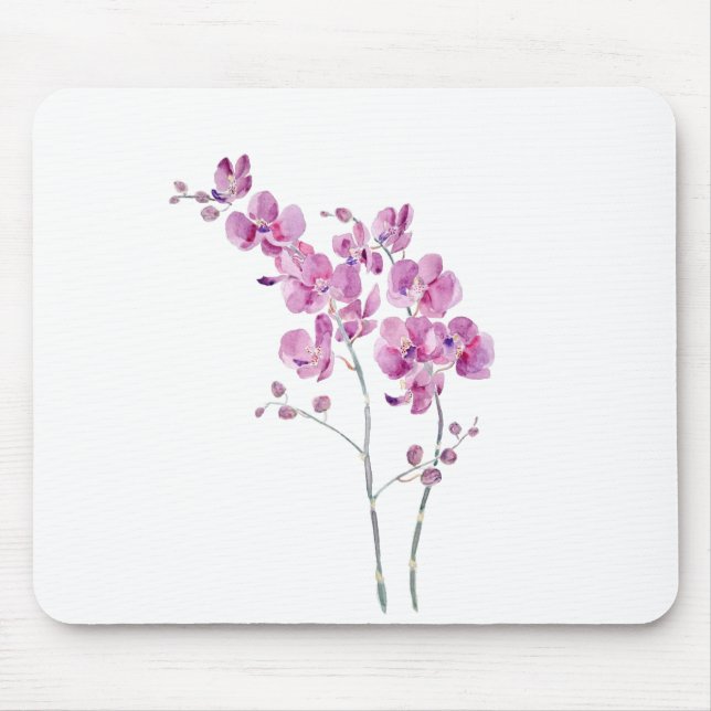 Tapis De Souris fleurs d'orchidée violette rose aquarelle et encre (Devant)
