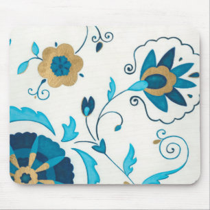 Tapis De Souris Fleurs dorées d'indigo avec l'arrière - plan blanc