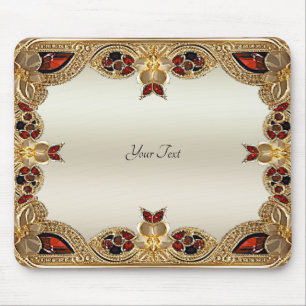 Tapis De Souris Fleurs dorées Pierre rouge Mousepad