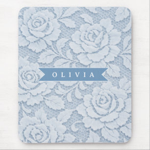 Tapis De Souris Fleurs en dentelle bleue personnalisées Élégant Ro