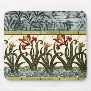 Tapis De Souris Fleurs en verre souillé avec la frontière bronzage