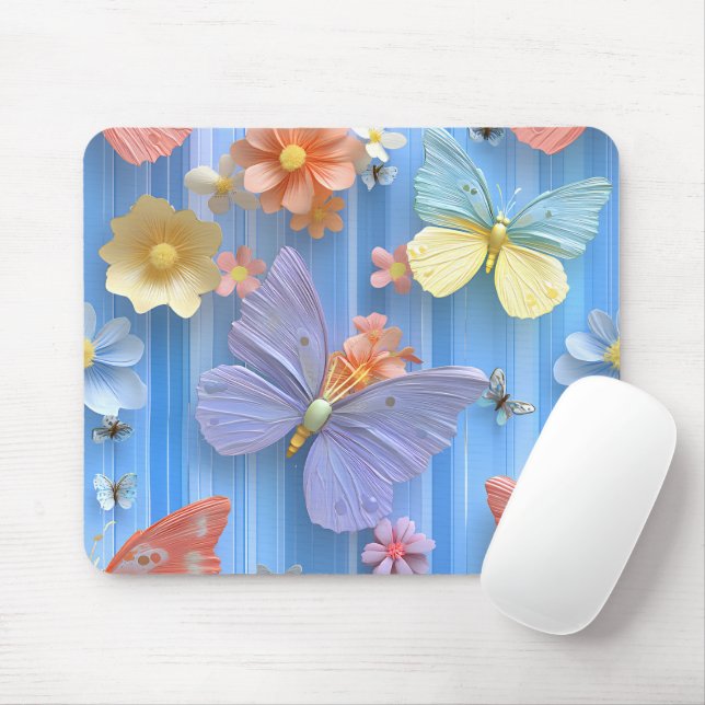 TAPIS DE SOURIS FLEURS ET PAPILLONS AUX COULEURS VIVES (Avec souris)