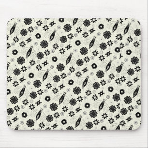 Tapis De Souris Fleurs et papillons motifs noir et blanc