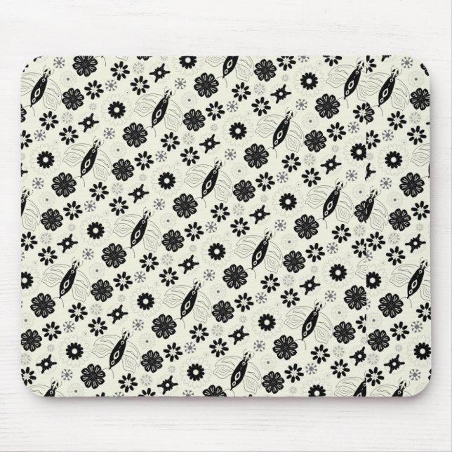 Tapis De Souris Fleurs et papillons motifs noir et blanc (Devant)