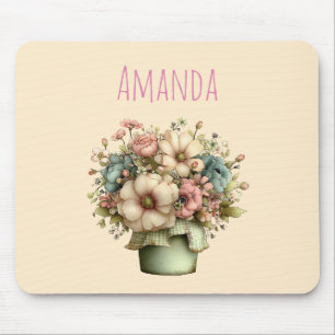 Tapis De Souris Fleurs Fantaisistes dans un Pot de Fleurs Mignon