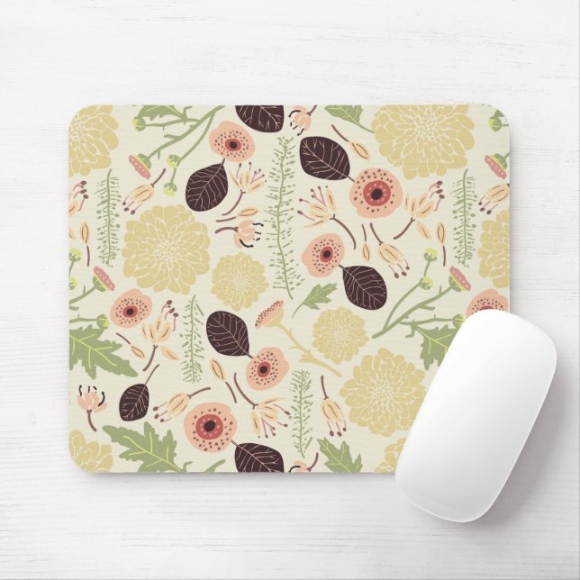 Tapis De Souris Fleurs Feuille vert rose rose motif floral (Avec souris)