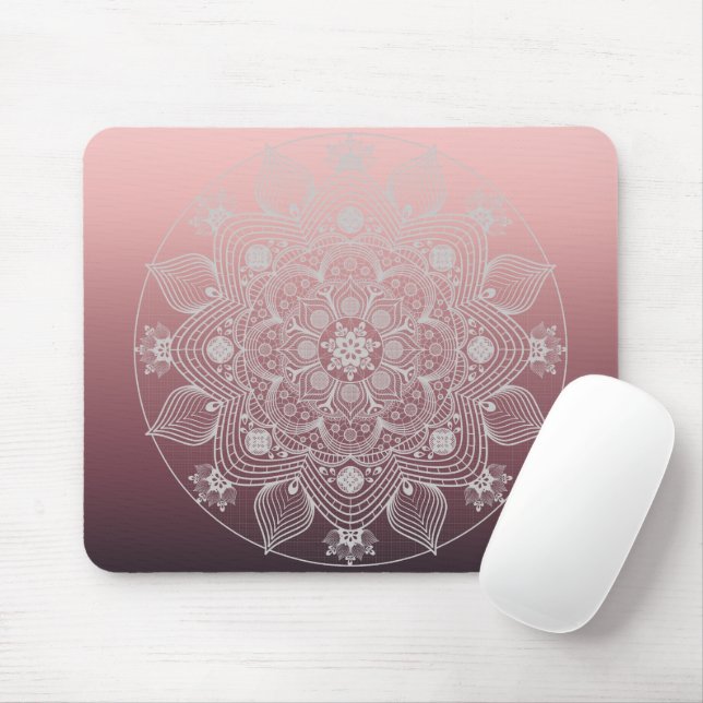 Tapis De Souris Fleurs, Feuilles, Dentelle Blanche Floral Mandala  (Avec souris)