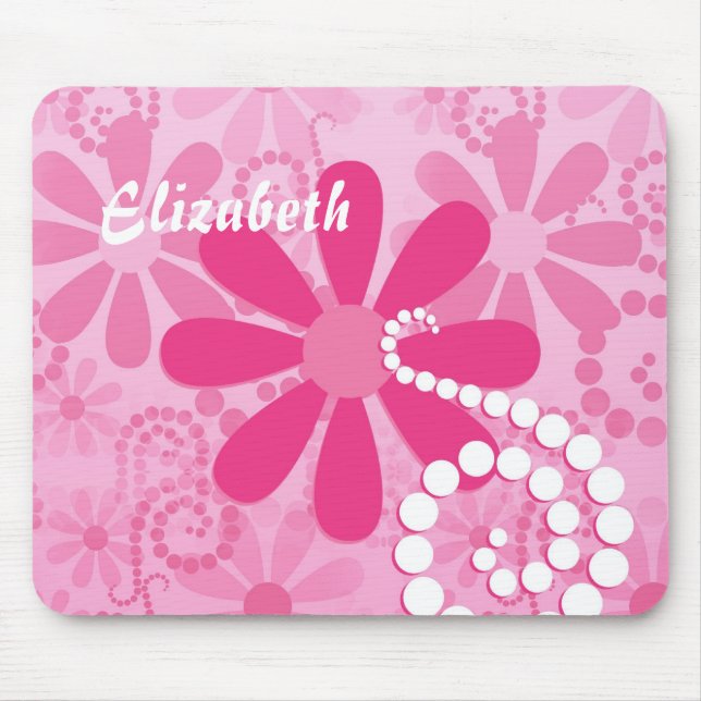 Tapis De Souris Fleurs filles roses et blanches mignonnes Motif de (Devant)