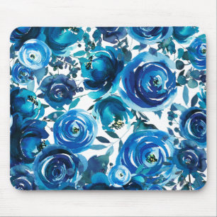 Tapis De Souris Fleurs Florales Indigo Bleu Élégant Shabby Chic