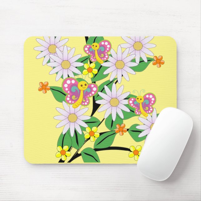 Tapis De Souris Fleurs florales Papillon Souris papillon! (Avec souris)