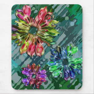 Tapis De Souris Fleurs fractales abstraites 2D carter bleu vert