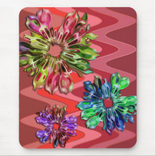Tapis De Souris Fleurs fractales abstraites 2D   rouge sinus