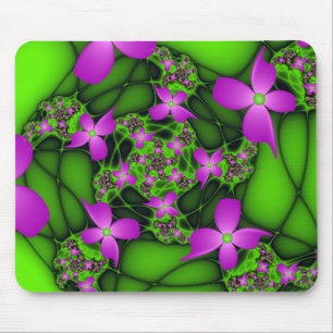 Tapis De Souris Fleurs fractales abstraites modernes néon rose ver