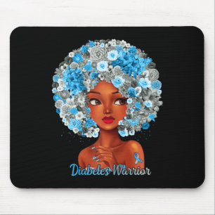 Tapis De Souris Fleurs Gris Bleu Afro Cheveux Femme Noire Diabète 