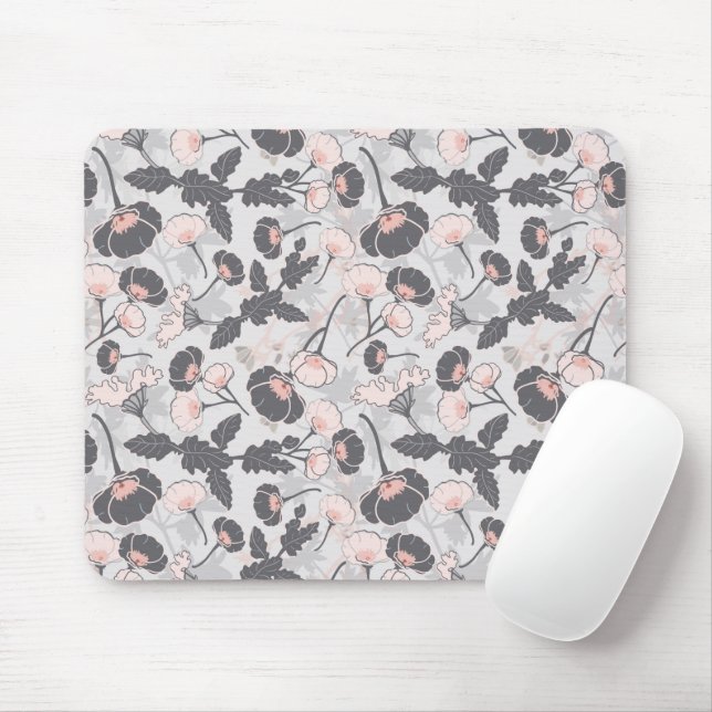 Tapis De Souris Fleurs Gris Rose Élégantes (Avec souris)
