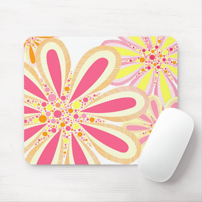 Tapis De Souris Fleurs jaunes et roses (Avec souris)