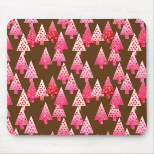 Tapis De Souris Fleurs modernes arbres de Noël - corail & brun