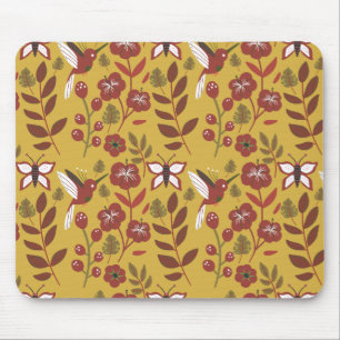 Tapis De Souris Fleurs motifs florales sans soudure, papillon, rou
