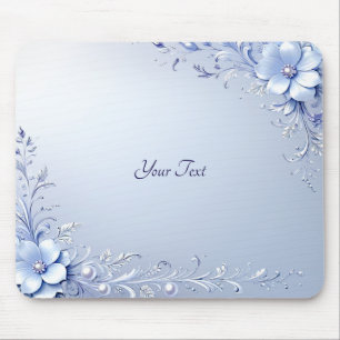 Tapis de souris Fleurs Ornées Bleues avec Perles