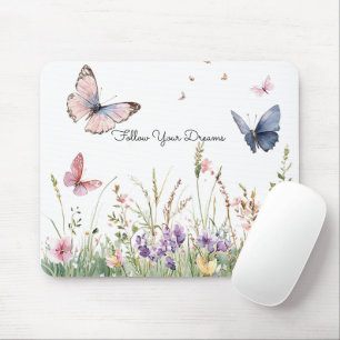Tapis De Souris Fleurs Papillons Rouge Rose Violet