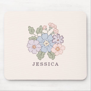Tapis De Souris Fleurs pasterl sur fond rose pâle Souris