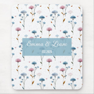 Tapis De Souris Fleurs personnalisées minimales bleues et roses vi
