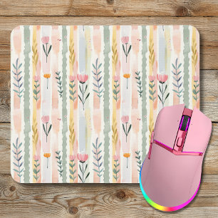 Tapis De Souris Fleurs rayées pastel aquarelle vintage
