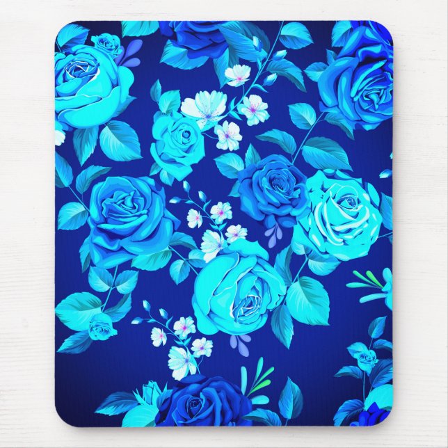 Tapis De Souris Fleurs Rose bleu classique Motif-876 (Devant)