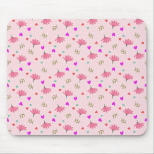 Tapis De Souris Fleurs Roses Avec Coeurs