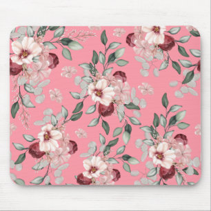 Tapis De Souris Fleurs roses et bordeaux