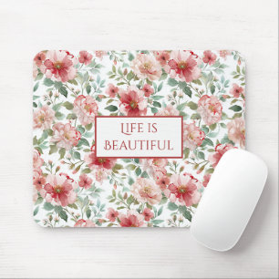 Tapis De Souris Fleurs roses rouges Citation personnalisée
