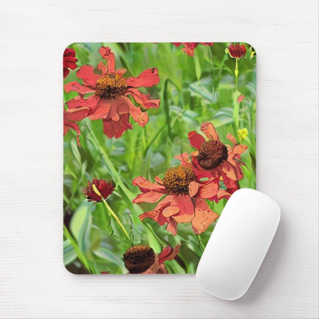 TAPIS DE SOURIS FLEURS ROUGES RUDBECKIA (Avec souris)