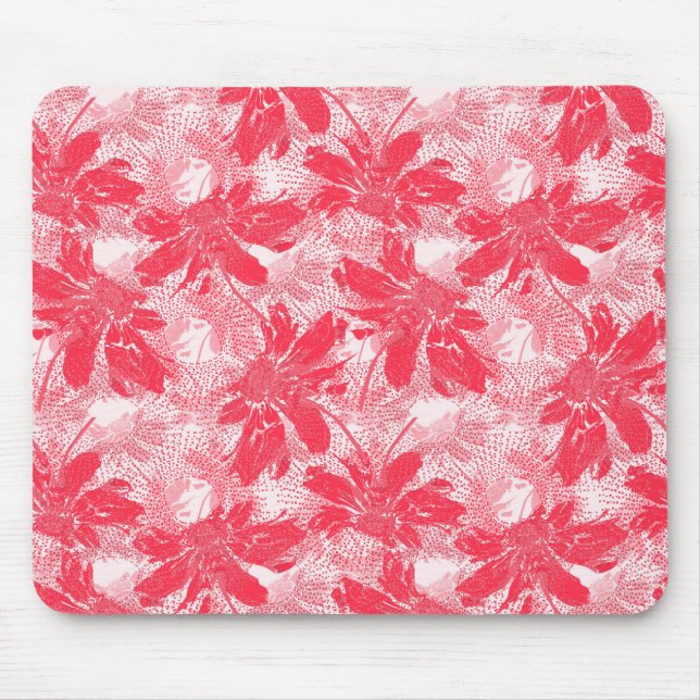 Tapis De Souris Fleurs rouges sur blanc. (Devant)