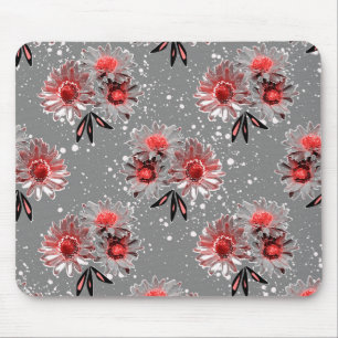 Tapis De Souris Fleurs rouges sur gris