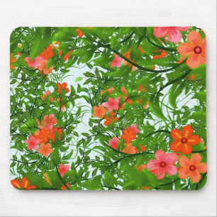 Tapis De Souris Fleurs rouges sur l'art vert